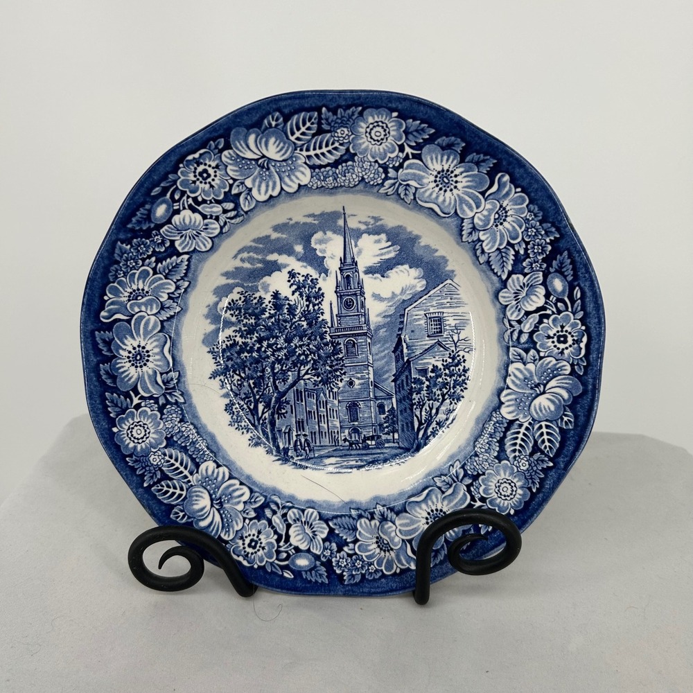 Liberty Blue Old North‎ Church Rimmed Soup Bowl Staffordshire Ironstone
